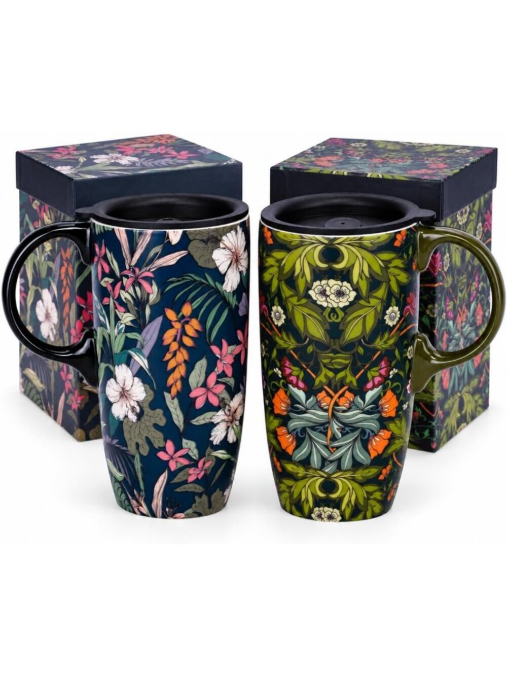 Botanical Floral Ceramic Coffee Mugs Set of 2 - 17oz Stylish Drinkware